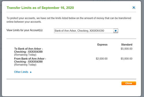 Image of the Transfer limits Window
